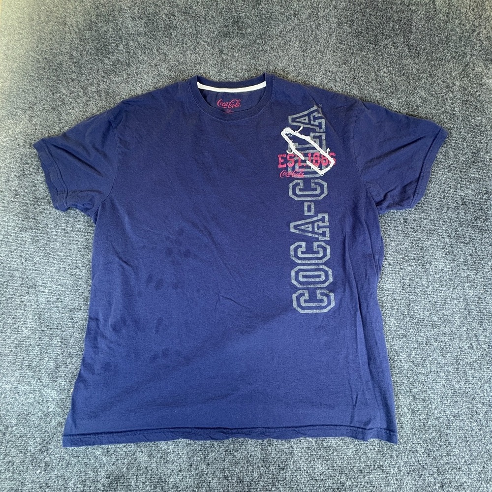 Coca-Cola T-Shirt Mens 2XL Navy‎ Blue Spellout Logo Graphic Cotton Crew Neck